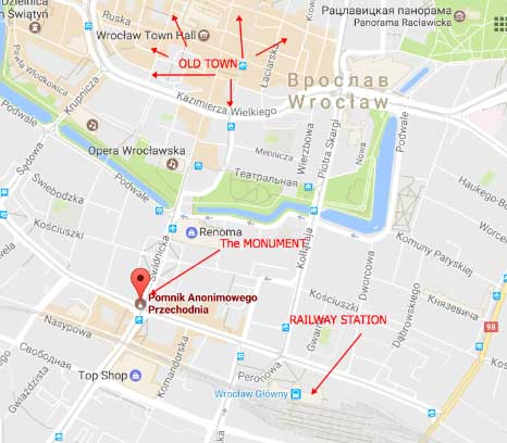 How to find pedestrian monument in Wroclaw