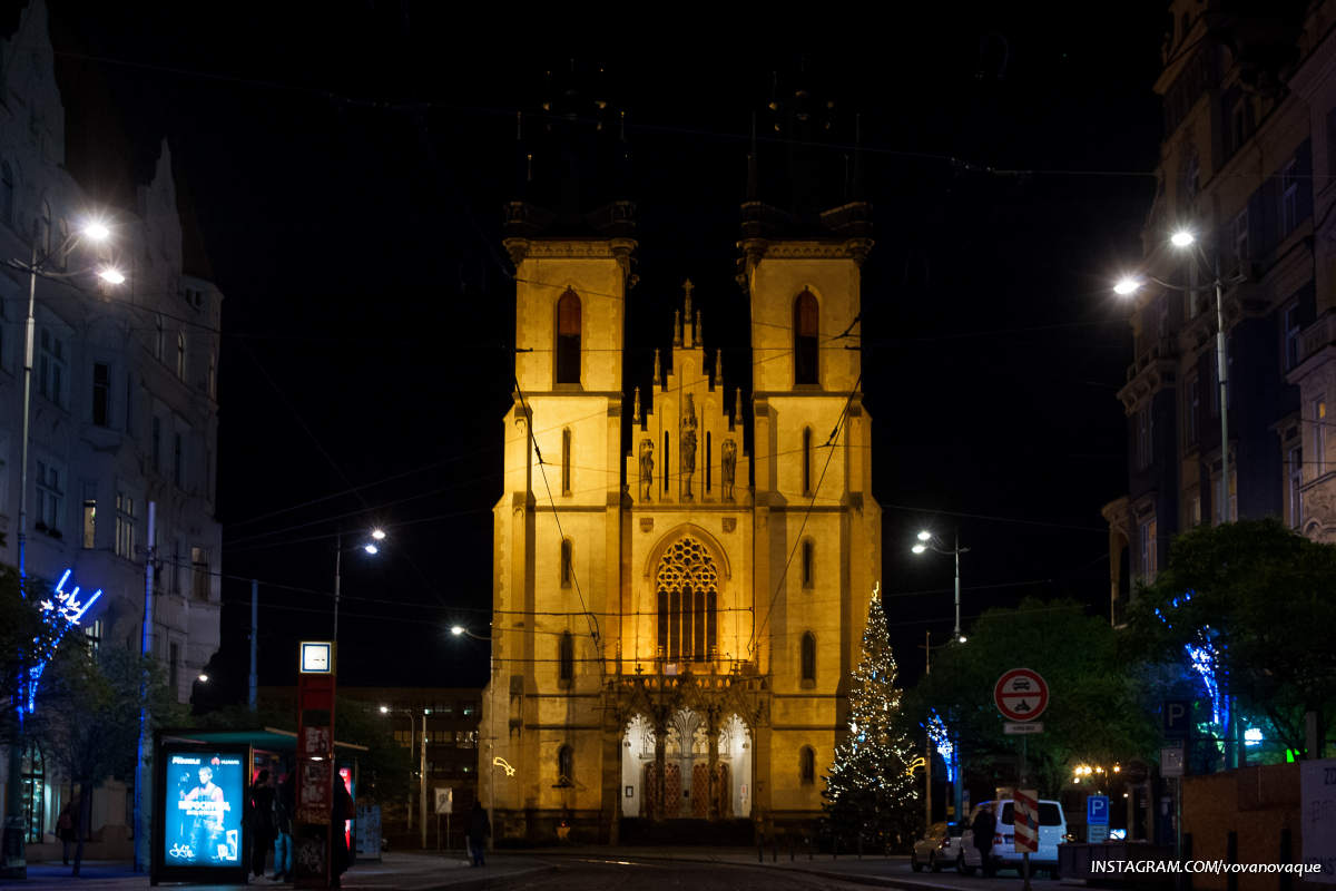 Church in Prague at night