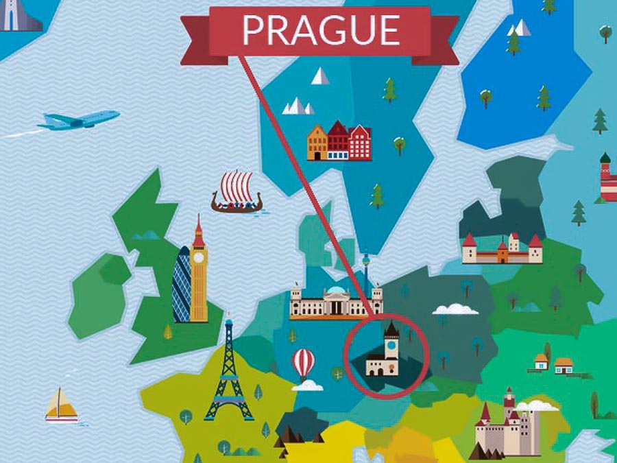 Prague in the map of Europe