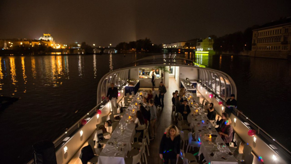 dinner on a boat cruise in Prague